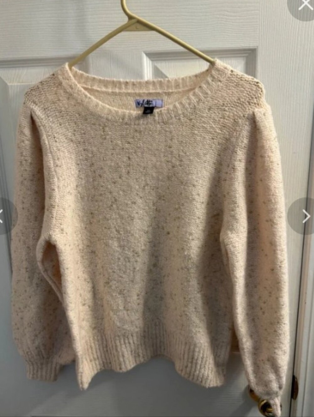 Vylette Sz Med Cozy Cream- Gold Flecks Puffed Sleeves Knit Sweater
